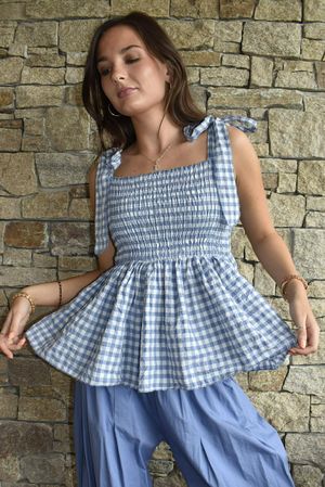 Nonni Gingham Bandeau Cami Denim